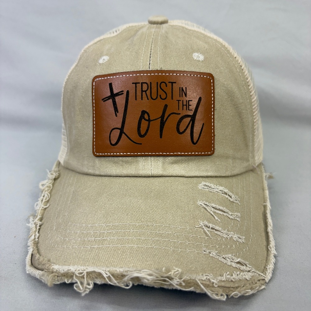 Trust in the Lord Christian Cross Distressed Trucker Hat Snapback Patch Cap